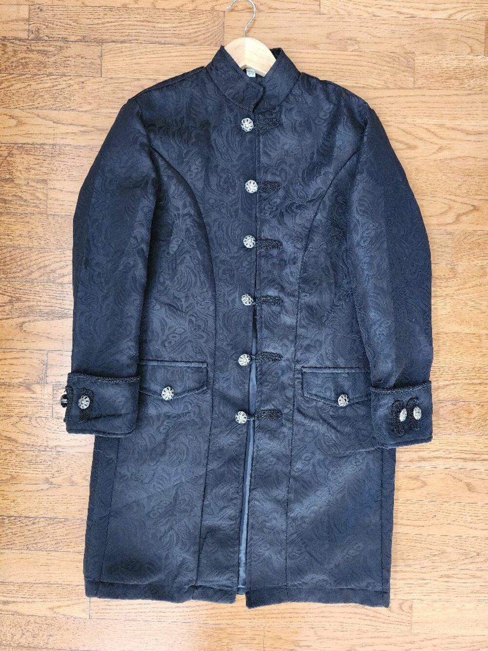 Kids Large Black Damask Gothic Vampire Pirate Frock Coat Costume Brocade